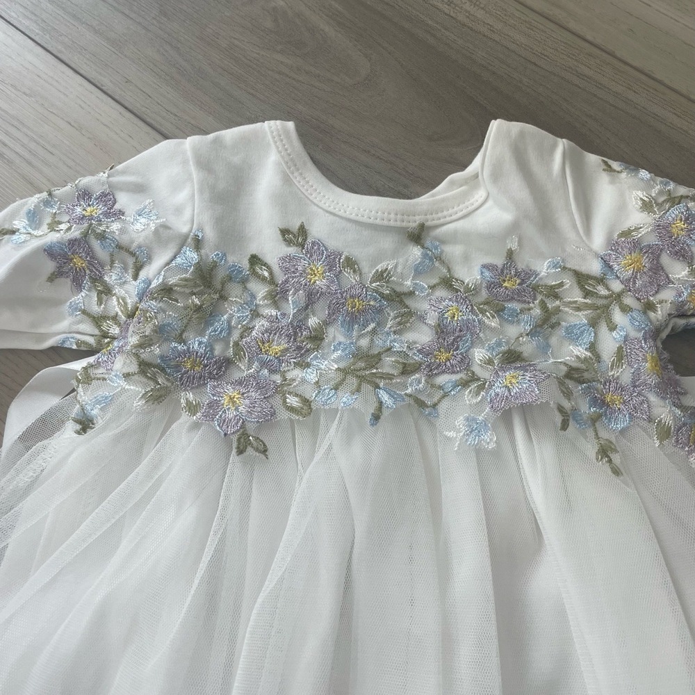 NWT BeBe Gabrielle‎ by Macis Design White Floral Christening Tulle Dress Size 9M - Picture 3 of 7
